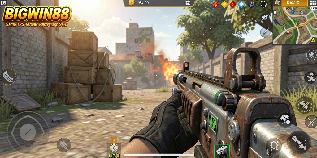 Tangkapan layar menunjukkan aksi seru dalam game TPS.