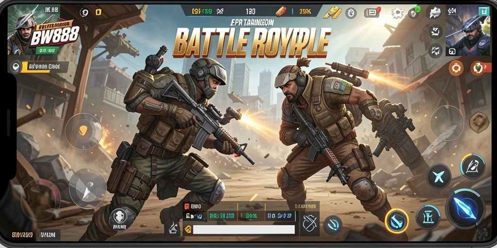 Tampilan menarik dari gameplay intens di BW888 Battle Royale.