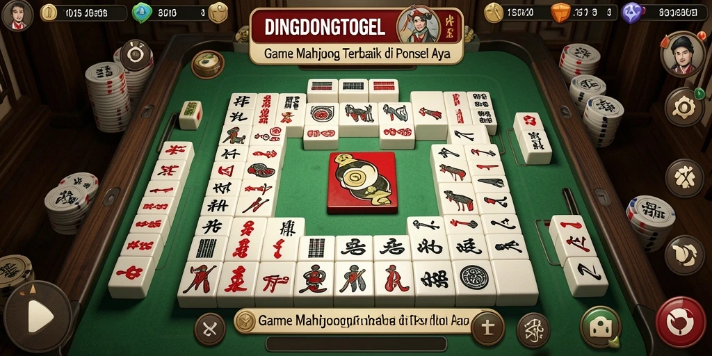 Tampilan gameplay DINGDONGTOGEL dengan ubin Mahjong yang berwarna-warni.