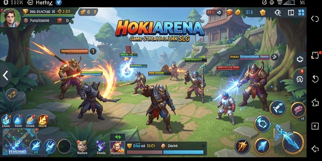 Gameplay mendebarkan di dalam HOKIARENA, menunjukkan strategi dan pertempuran.
