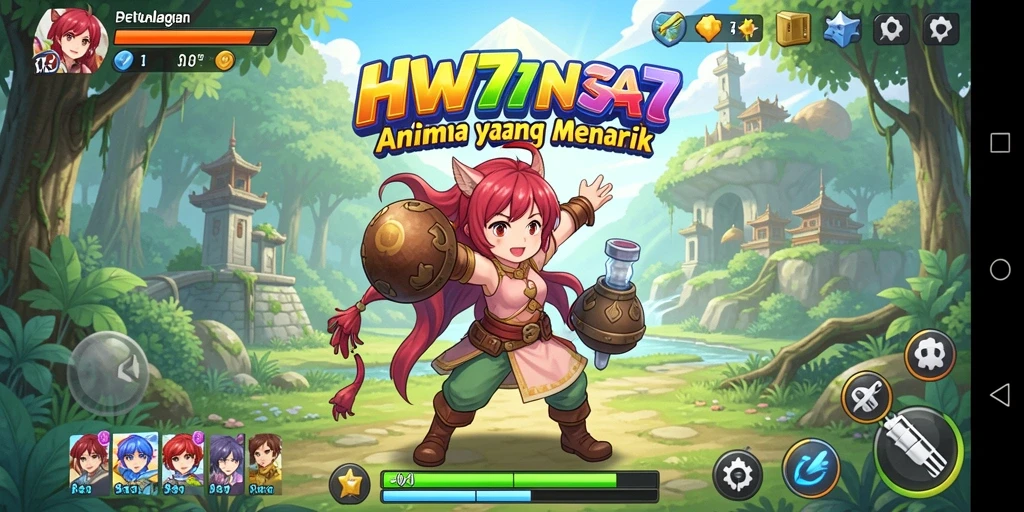 Screenshot HW777 menampilkan aksi seru dengan karakter anime.