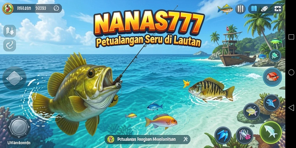 Tampilan gameplay NANAS777 yang seru saat menangkap ikan di laut.
