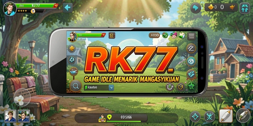 Screenshot utama RK77 menampilkan gameplay Idle yang menarik dan interaktif.