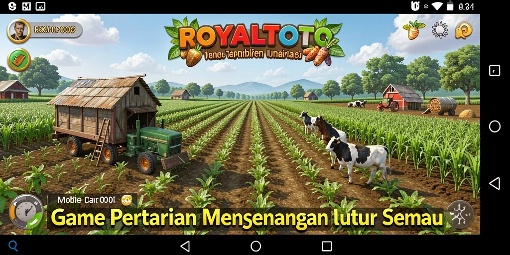 Screenshot dari gameplay ROYALTOTO yang menunjukkan pertanian yang subur dan aktif.
