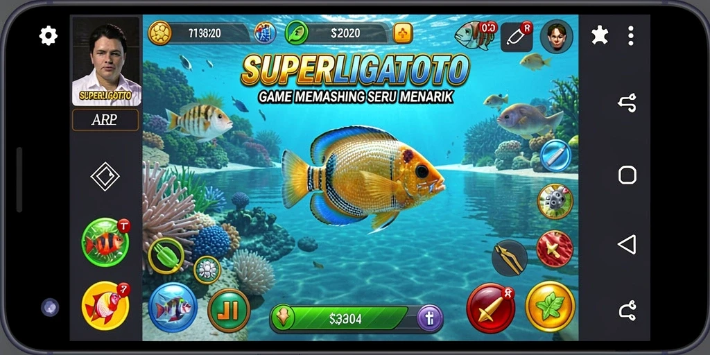 Tampilan gameplay SUPERLIGATOTO dengan pengalaman memancing yang menarik.