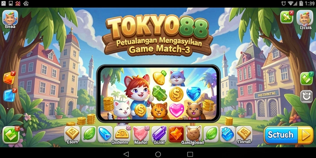 Screenshot gameplay TOKYO88 menampilkan aksi seru dalam permainan Match-3.
