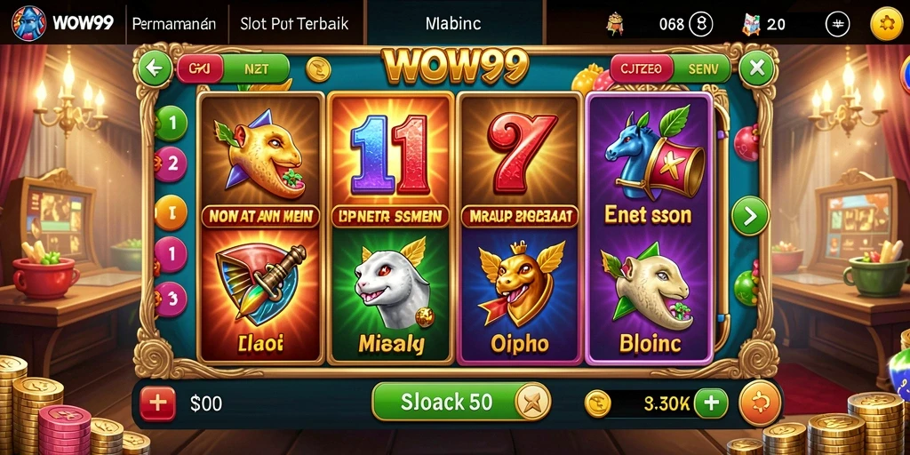 Screenshot utama WOW99 menunjukkan momen mendebarkan saat bermain slot.