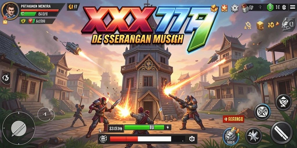 Screenshot menampilkan aksi bertahan menara melawan gelombang musuh.