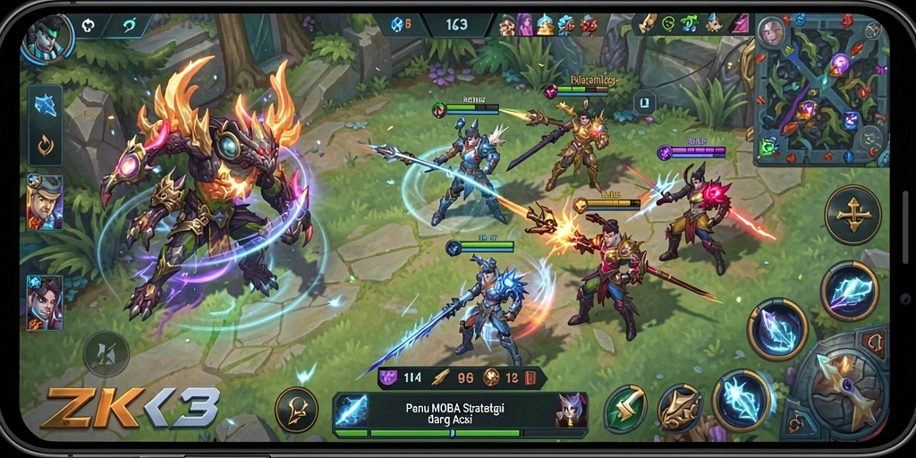 Gameplay seru di ZK3, menampilkan aksi pertarungan tim!